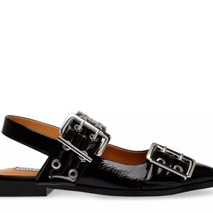 NEW Madden Girl Black Patent Pointed Toe Vardan Graya Silver Buckle Shoes 8.5 M